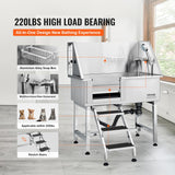 VEVOR 38" Pet Dog Bathing Station w/Ramp, Professional Stainless Steel Dog Grooming Tub w/Storage Drawer, Floor Grate, Faucet, Dog Bathtub for Large,Medium,Small Pets, Washing Sink for Home(Left) VEVOR