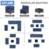 Gotland 9 Pieces Patio Furniture Set Outdoor Sectional Wicker Furniture All-Weather PE Rattan Patio Conversation Sets w/8 Replaceable Navy Waterproof Cushions and 1 Coffee Table Gotland