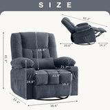 BOSMILLER Massage Swivel Rocker Recliner Chair with Vibration Massage and Heat Ergonomic Lounge Chair for Living Room with Rocking Function and Side Pocket, 2 Cup Holders, USB Charge Port BOSMILLER