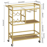 MAHANCRIS Bar Cart for Home, 3-Tier Serving Cart with Wheels and Handle, Beverage Cart with Wine Rack and Glass Holders, Rolling Wine Cart for Kitchen, Dining Room, Gold RCJ61B01 MAHANCRIS
