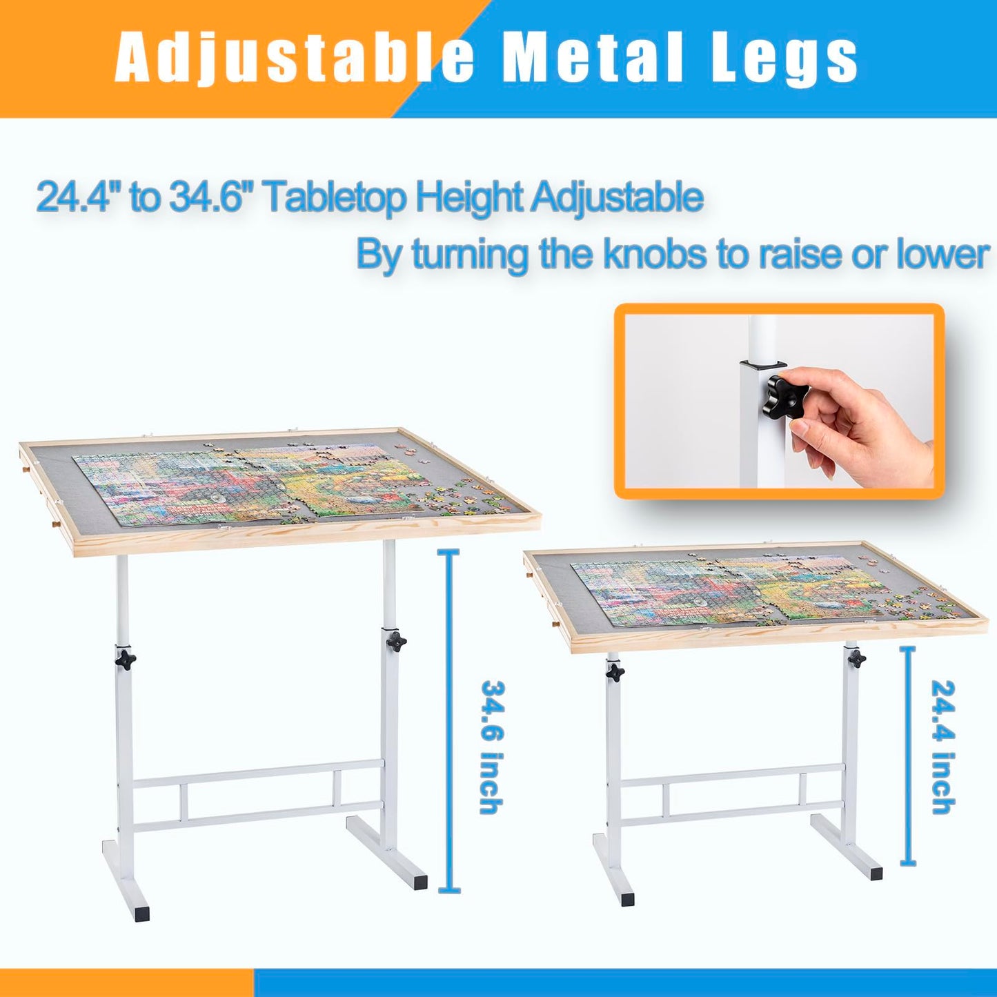 Fanwer Adjustable Puzzle Table with Drawers 1500 Piece, Angle & Height Adjustable Jigsaw Puzzle Table with Metal Legs | 35"x26" Tilting Puzzle Board for Adults and Children, Gift for Mom, Mot - WoodArtSupply