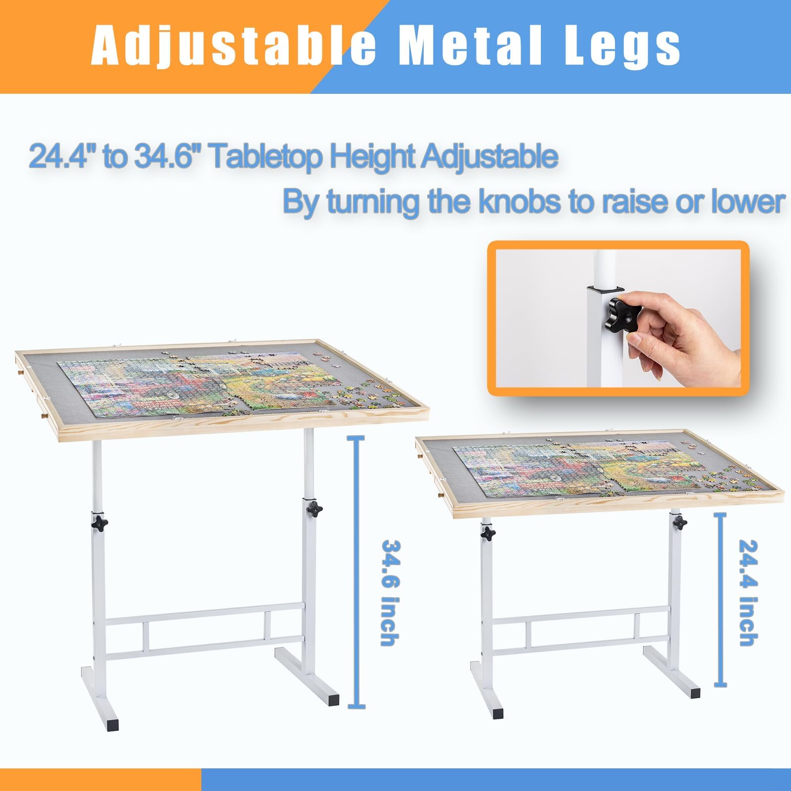 Fanwer Adjustable Puzzle Table with Drawers 1500 Piece, Angle & Height Adjustable Jigsaw Puzzle Table with Metal Legs | 35"x26" Tilting Puzzle Board for Adults and Children, Gift for Mom, Mot - WoodArtSupply