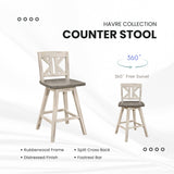 Lexicon Swivel Counter Height Bar Stools-Set-of-2, Modern Solid Wood Kitchen Stools Counter Height, High Back, Swivel Seat, Footrest for Kitchen Island, Easy Assembly, X-Back, 24" SH, White Lexicon
