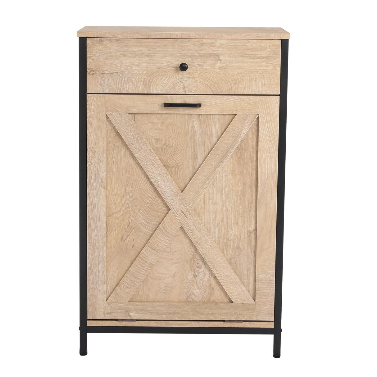 UEV Oak Color Style Trash Cabinet, Tilt Out Trash Cabinet with Solid Hideaway Drawer,Rustic Kitchen Trash Cabinet,Free Standing Wooden Kitchen Recycling Cabinet Trash Can Holder (Single) UEV