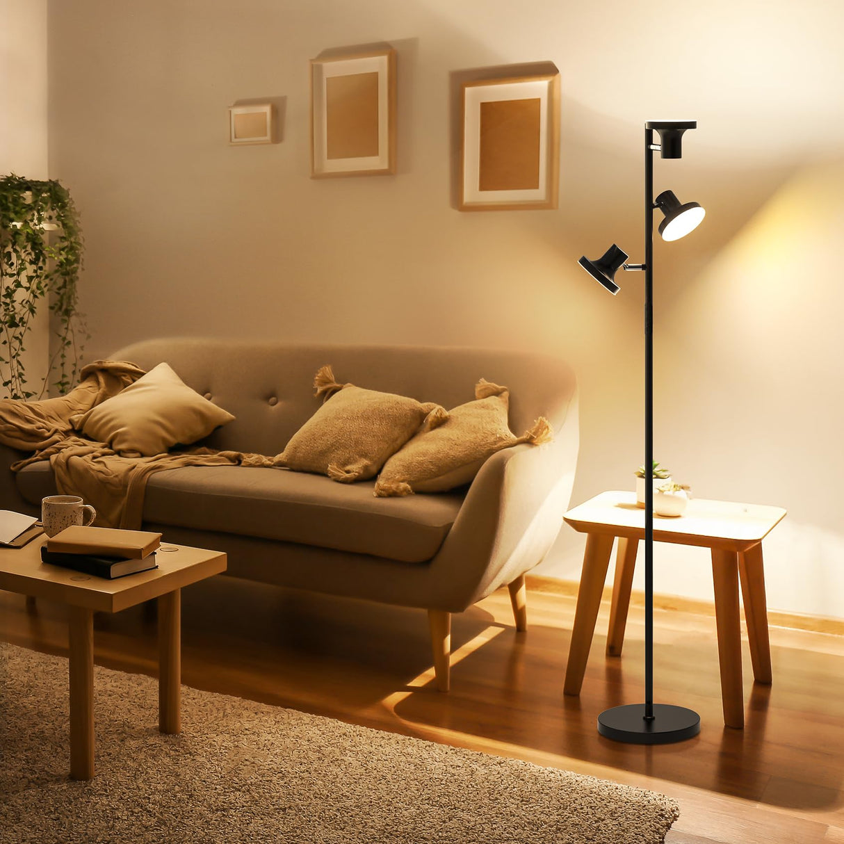 SIBRILLE 36W LED Tree Floor Lamp, Modern Dimmable Standing Lamp with Remote & Touch Control, 4 Color Temperatures, 3 Rotatable LED Light Floor Lamps for Living Room, Bedroom, Office SIBRILLE
