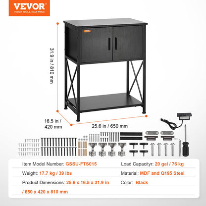 VEVOR Aquarium Stand, 20 Gallon Fish Tank Stand, 25.6 x 16.5 x 31.9 in Steel and MDF Turtle Tank Stand, 167.6 lbs Load Capacity, Reptile Tank Stand with Storage Cabinet and Embedded Power Panel, Black