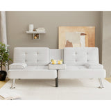 Flamaker Futon Sofa Bed Modern Folding Futon Set PU Leather Convertible Recliner Lounge for Living Room with 2 Cup Holders, Removable Armrests (PU Leather, White) Flamaker