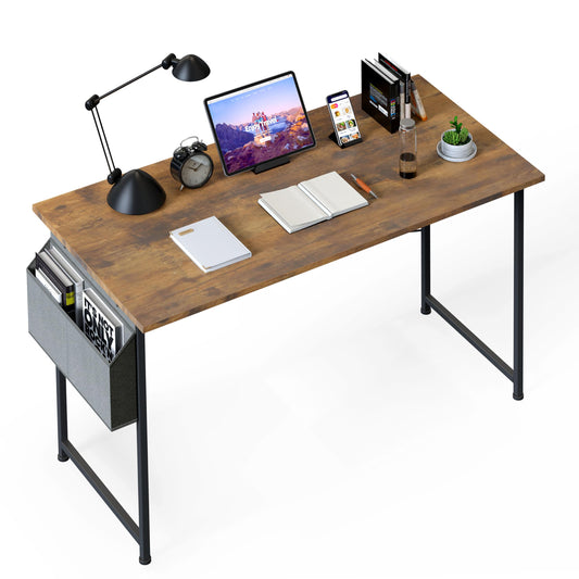 YSSOA Small Space Writing Desk with Headphone Hooks Modern Simple Design, Suitable for Study, Home Office and Children's Room, 47 Inch, Brown