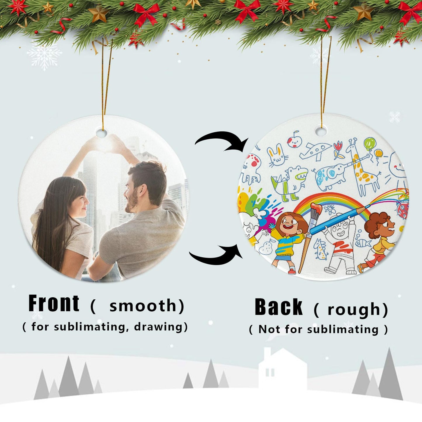 Sublimation Ceramic Ornaments ‌Personalized White Round Porcelain Ornaments for Xmas Tree - Bulk Ceramic Discs, Sublimation Ornament Blanks Ideal for Heat Press Printing (4, Round)