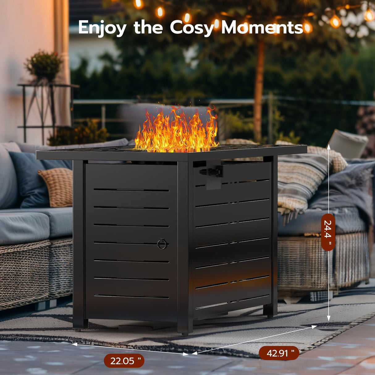 Xbeauty Fire Pit Propane Gas FirePit Table 43" Outdoor Fire Pit Rectangular Tabletop with Lid, Rain Cover, for Outside Garden Backyard Deck Patio Xbeauty