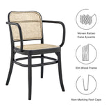 Modway Winona Elm Wood Dining Chair with Cane Rattan Seat in Black 21 x 22.5 x 32 Modway