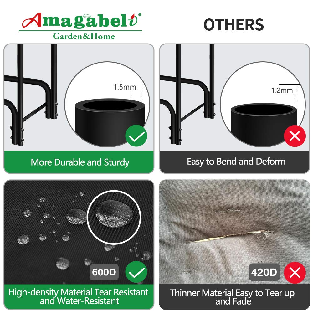 AMAGABELI GARDEN & HOME 4ft Firewood Rack With Cover Combo Set Waterproof Outdoor Log Holder, Fireplace Heavy Duty Stacker Pit for Patio Logs Storage Steel Tubular Wood Pile Tool Accessories Black AMAGABELI GARDEN & HOME