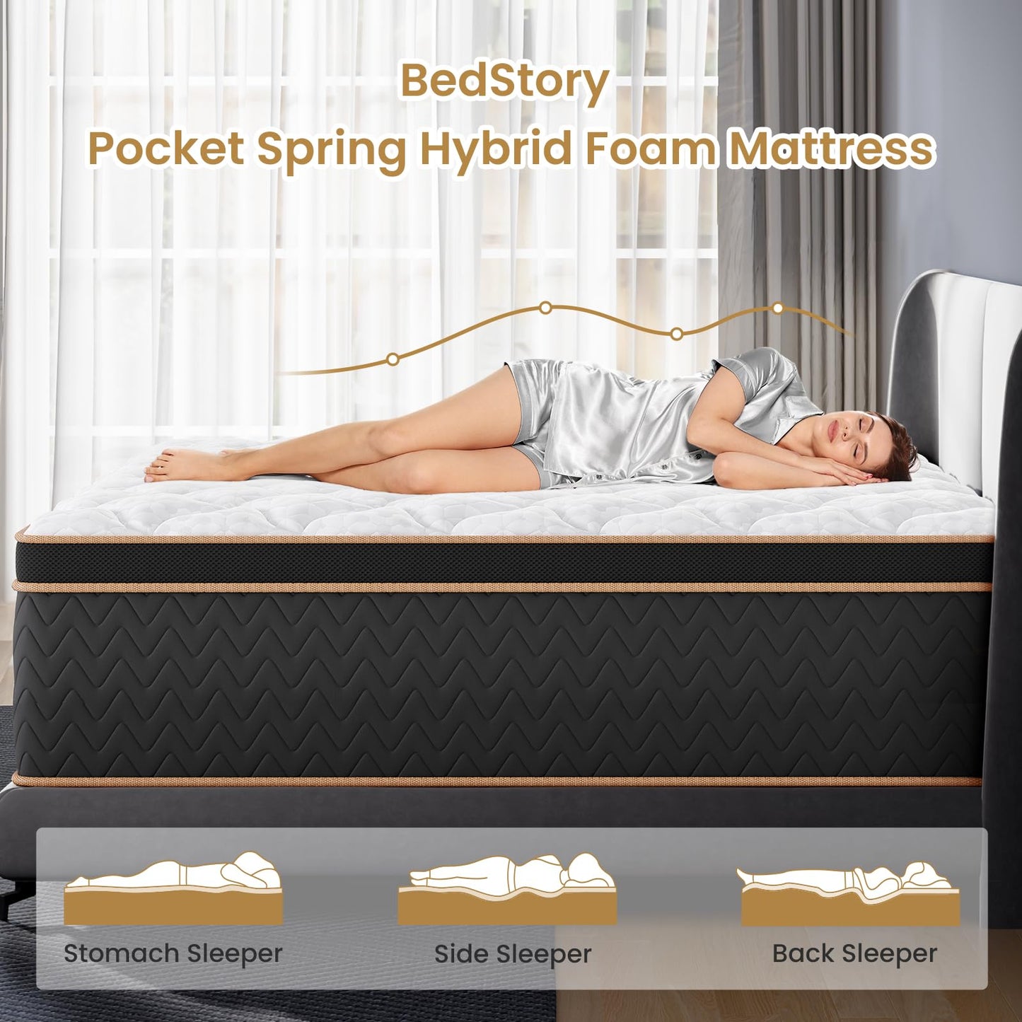 BedStory Queen Mattress, 14 Inch Hybrid Innerspring Mattress with Gel Memory Foam Individual Pocket Spring Fiberglass-Free Luxury Mattress in a Box Medium Plush CertiPUR-US Certified 60 x 80 Inch