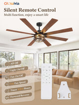 Glowivia 65 Inch Ceiling Fans with Lights, Farmhouse Ceiling Fan with Lights and Remote, Dual Finish 8 Blades Black Caged Rustic Ceiling Fans with 6 Speed Reversible Motor for Indoor/Covered Outdoor Glowivia