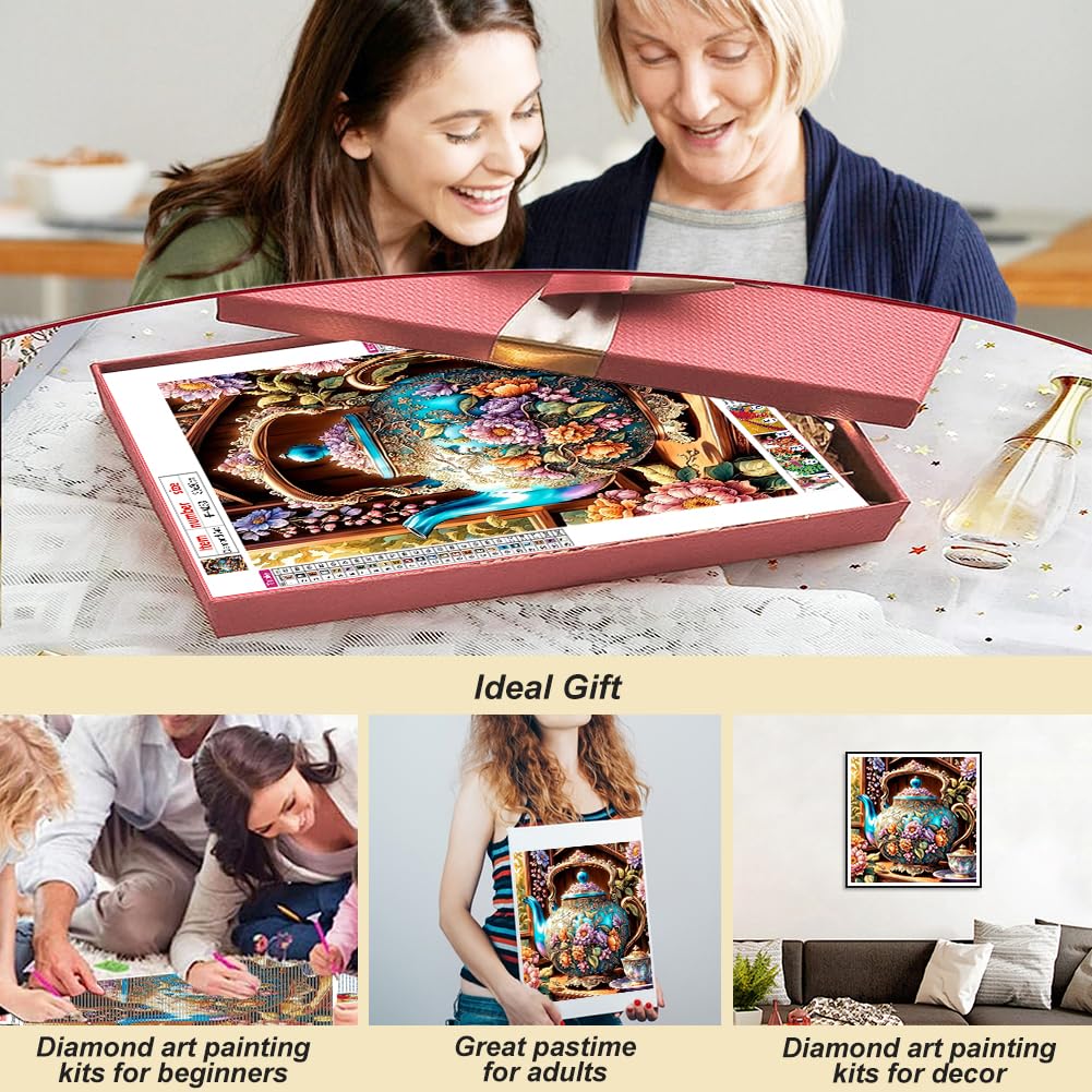 hill froeistung 5D Colorful Teapot Diamond Art Painting Kits for Adults,Flower Diamond Art for Beginners, DIY Full Drill Teacup Diamond Art Painting(12X12 inch) hill froeistung
