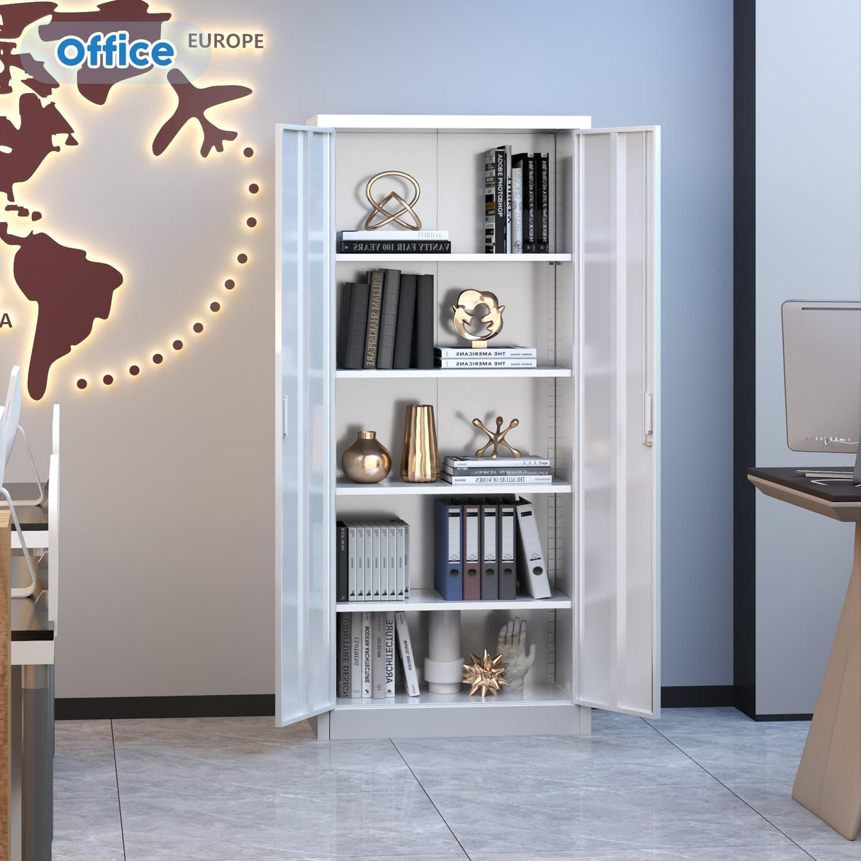 winbingon 71" Locking File Cabinet, Metal Storage Cabinet with 2 Doors and 4 Adjustable Shelves for Office, Home, Garage, Gym, School (White), Requires Installation winbingon