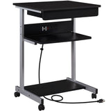 Yaheetech 22 in Laptop Computer Table Home Office Desk with Power Outlet for Small Space, Mobile Compact Corner Desk with Charging Station and USB Ports on Wheels, Student Writing Desk Table, Black Yaheetech