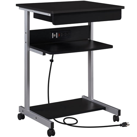Yaheetech 22 in Laptop Computer Table Home Office Desk with Power Outlet for Small Space, Mobile Compact Corner Desk with Charging Station and USB Ports on Wheels, Student Writing Desk Table, Black Yaheetech