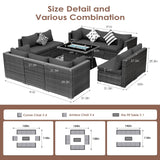 RADIATA PE Wicker Patio Furniture Set Sectional High Back Large Size Sofa Sets with Propane Fire Pit Table 55000 BTU Balcony Rattan Lounge Conversation Sets for Outdoor (11 Pieces,Dark Gray) RADIATA