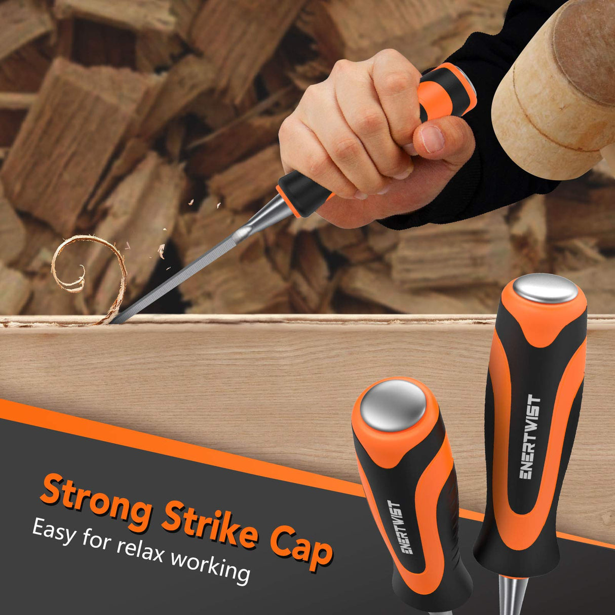 ENERTWIST 13pcs Wood Chisel Set, Premium Woodworking Chisel Sets w/ 8 CRV Construction Wood Chisels, 1 Sharpening Stone, 1 Honing Guide, 2 Carpenter Pencils, 1 Sharpener for Wood Carving in Hard Case ENERTWIST