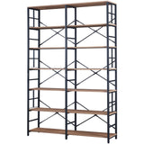 HOMISSUE 84" Industrial Double Wide 7-Tier Bookshelf in Rustic Brown HOMISSUE