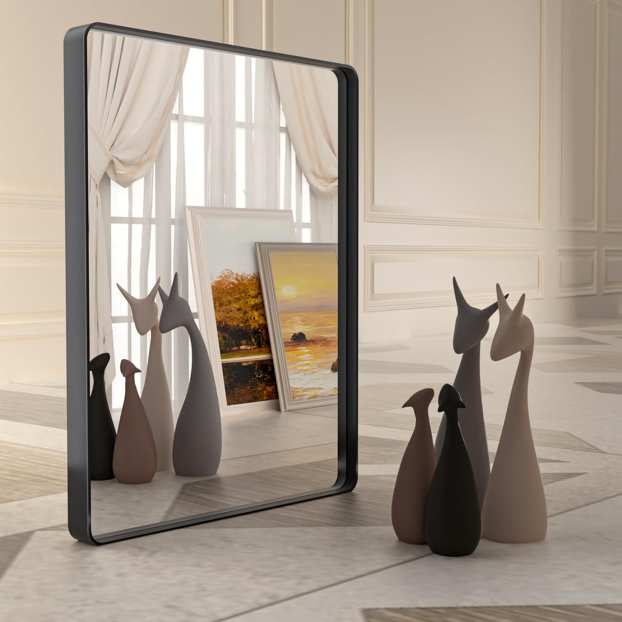 ISTRIPMF Bathroom Mirror Black,55x36 Inch Large Matte Black Bathroom Vanity Mirror,Rectangle Black Metal Framed Mirror for Wall,Anti-Rust,Shatter-Proof (Horizontal/Vertical) ISTRIPMF