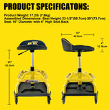 FreekyFit Rolling Shop Stool with Wheels, Garage Work Mechanic Stool with Backrest, Roller Mechanic Chair, Adjustable Height, 360° Swivel, Tool Tray Storage, 330 LBS Capacity, Heavy Duty, Yellow FreekyFit