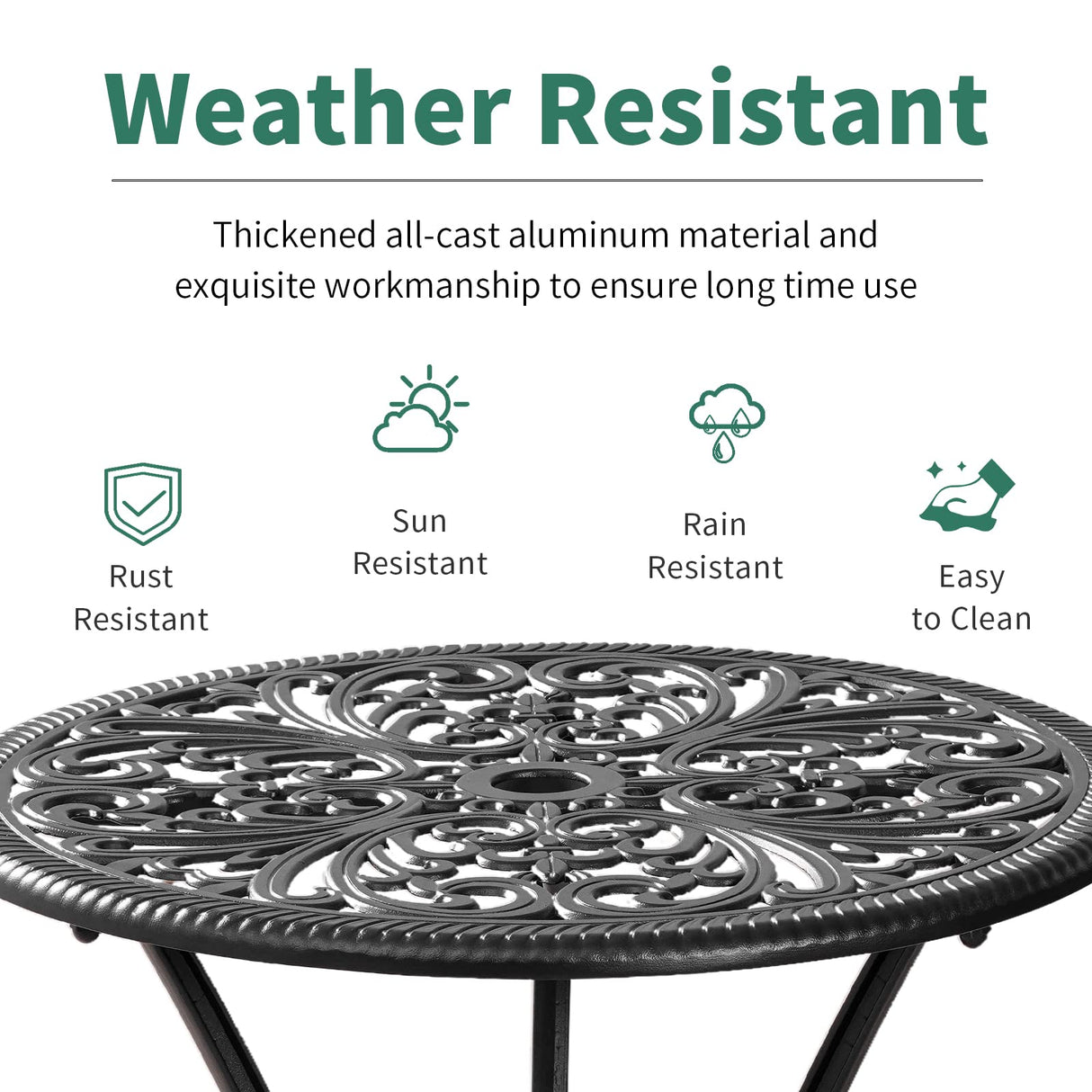 Withniture 3 Piece Patio Bistro Set Cast Aluminum Bistro Table and Chairs Set of 2 with Umbrella Hole,All Weather Metal Bistro Table Set,Outdoor Patio Furniture Set for Garden(Butterfly Black) Withniture