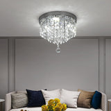 Deckrico Crystal Chandelier Modern Led Ceiling Light Flush Mount Stainless Steel Fixture Beaded Light Shade for Bedroom Dining Room Hallway Porch (White Light) Deckrico