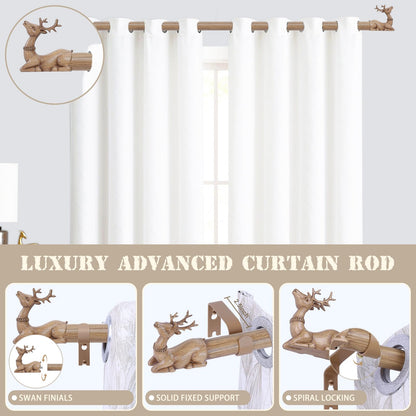 TANGWIN Wood Curtain Rods for Windows 48 to 84 Inch(4-7Ft),1 Inch Adjustable Curtain Rod,Rustic Wooden Curtain Rod,Decorative Deer Drapery Rods,Single Window Curtain Rods 36-88",Brown Wood Gr - WoodArtSupply