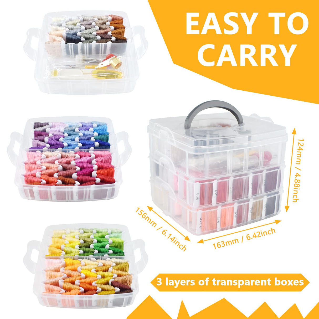 187Pcs Embroidery Floss Kit, 150 Colors Cross Stitch Thread Tools with Organizer Storage Box, Include Scissors, Thimble, Sewing Needle, Threader and Remover, Friendship Bracelet String Make BDS-HOME