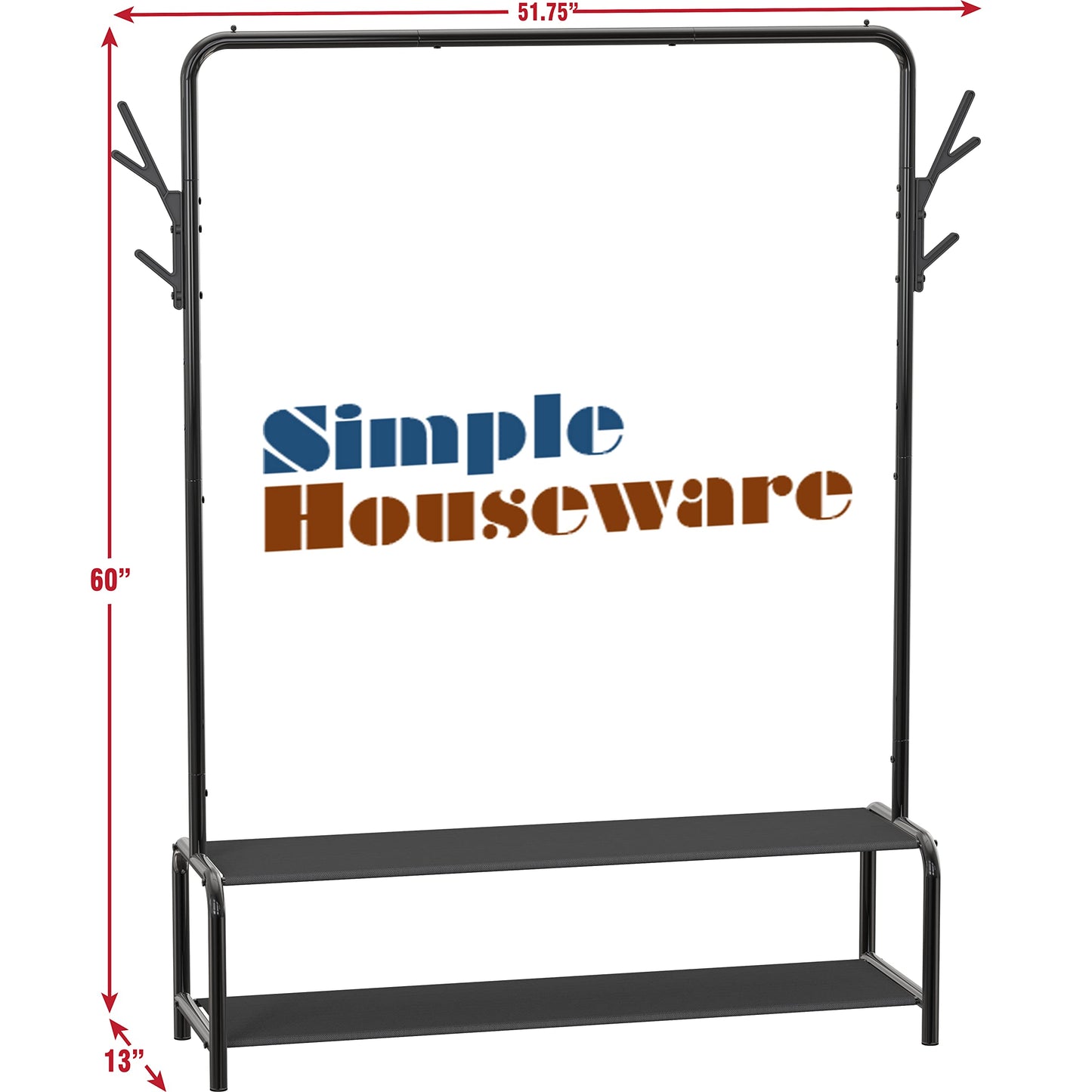 Simple Houseware Garment Rack with Storage Shelves and Coat/Hat Hanging Hooks