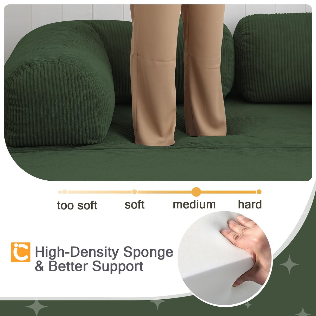 COMAX Futon Sofa Bed, 4-in-1 Floor Foldable Sofa Couch Bed Queen with L-Shaped Armrests, Convertible Folding Chair Bed Sleeper Mattress Fold Out Comfy Lounge for Living Room Bedroom, Green COMAX