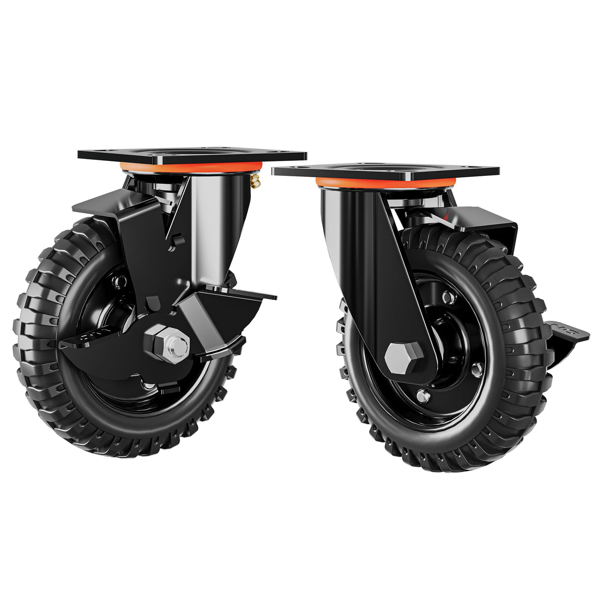 DOZAWA 6 Inch Heavy Duty Caster Wheels Set of 2 (2 Swivel with Brake), 330lb Capacity per Wheel, Solid Rubber Knobby Tread for Workbench, Cart, Dolly, Trolley, Wagon, Chicken Coop, and Outdoor Use DOZAWA