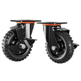 DOZAWA 6 Inch Heavy Duty Caster Wheels Set of 2 (2 Swivel with Brake), 330lb Capacity per Wheel, Solid Rubber Knobby Tread for Workbench, Cart, Dolly, Trolley, Wagon, Chicken Coop, and Outdoor Use DOZAWA