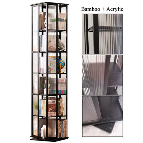 Bamboo 360° Rotating Bookshelf - 6-Tier Corner Storage Rack in Original Wood Color WoodArtSupply