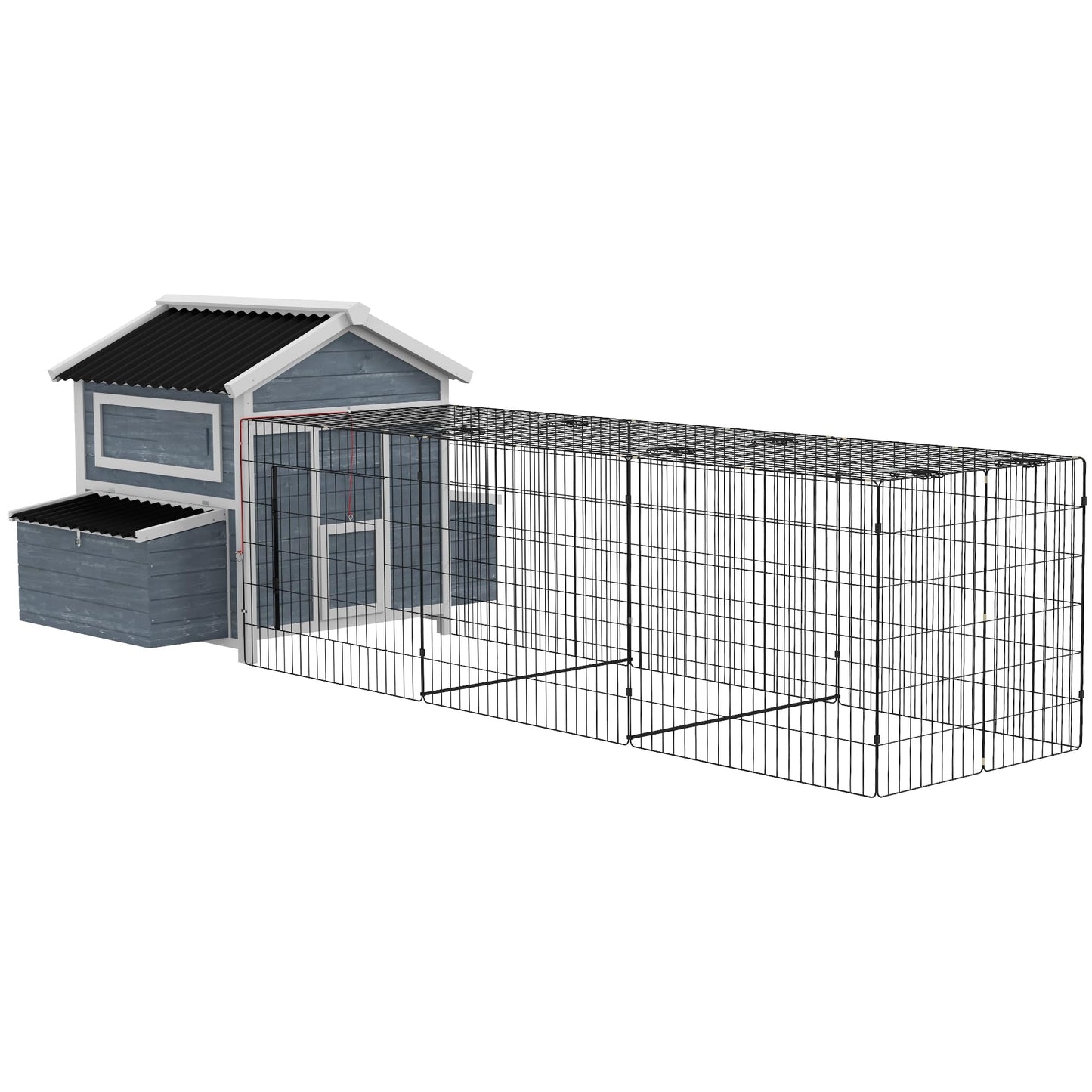 PawHut 11' x 5' x 3.5' Wooden Chicken Coop with Nesting Box, Outdoor Poultry Cage with Run for 4 Chickens with Pull-Out Tray, Perches for Duck, Dark Gray - WoodArtSupply