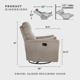 Lexicon Modern Swivel Glider Recliner Chair, Nursery Glider, Corduroy Fabric Upholstery Recliner with 2 Lumbar Pillows, Manual Reclining Sofa Chair for Living Room/Office/Apartment, Taupe Lexicon