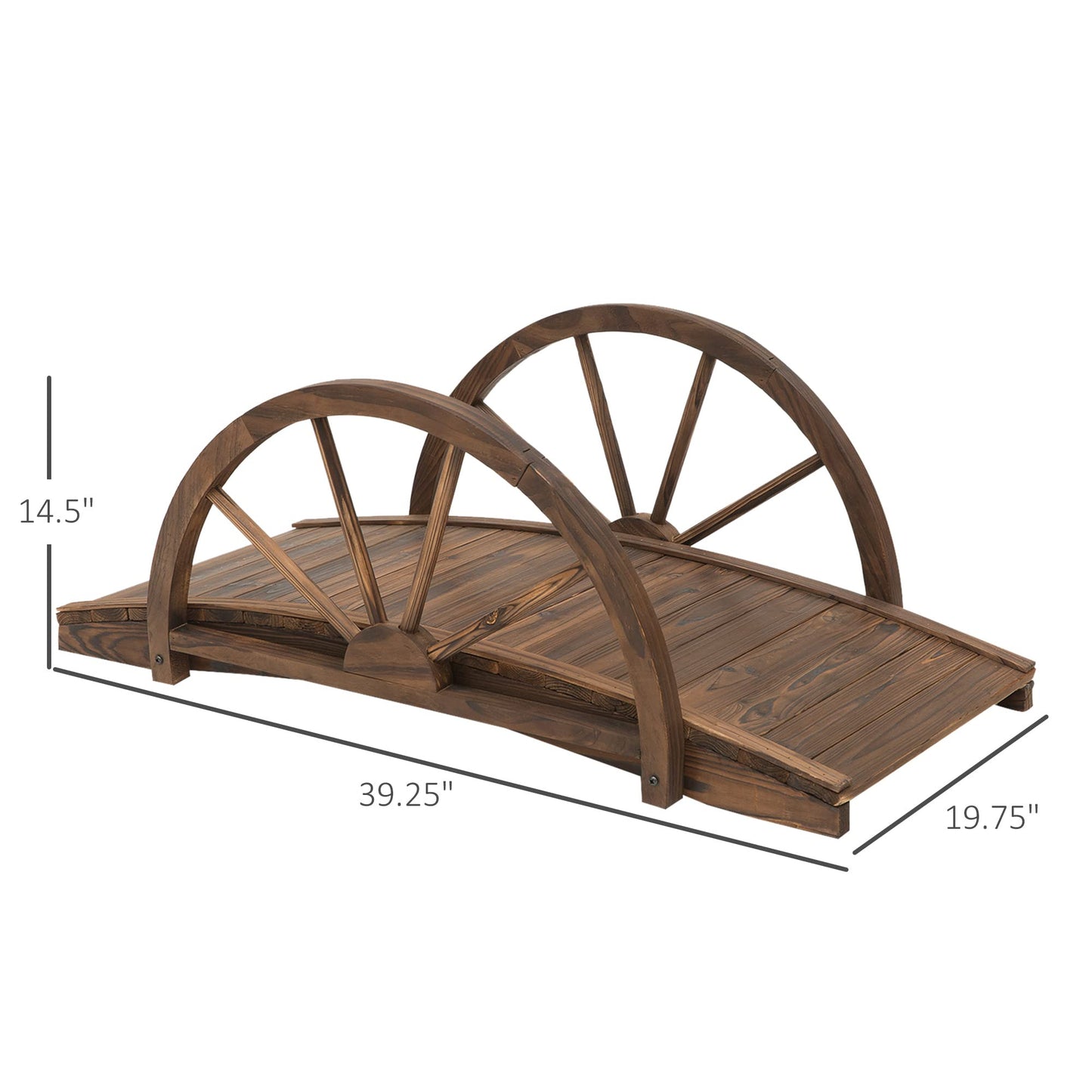 Outsunny 3.3ft Wooden Garden Bridge Arc Footbridge with Half-Wheel Style Railings & Solid Fir Construction, Stained Wood - WoodArtSupply