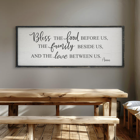 Bless The Food Before Us Home Decor Wall Sign For Family Kitchen Farmhouse Dining Room Vintage Rustic Retro Boho Wood House Wall Art Decoration For Living Room Bedroom 40 x 15 Inch black Easozoom