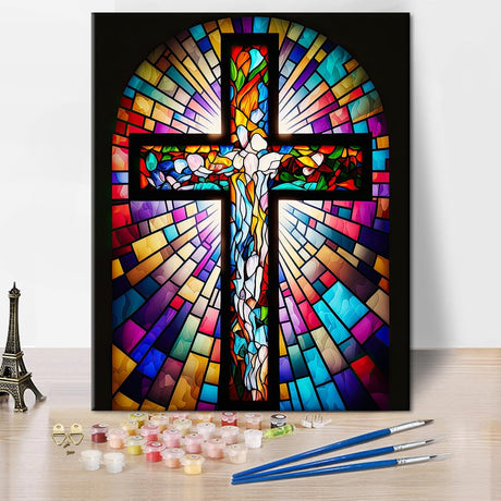 TUMOVO DIY Paint by Numbers for Adults Beginner Jesus Cross Paint by Number Kits on Canvas Christian Acrylic Oil Hand Painting with Brushes Art Crafts for Home 16"x20"(Frameless) TUMOVO