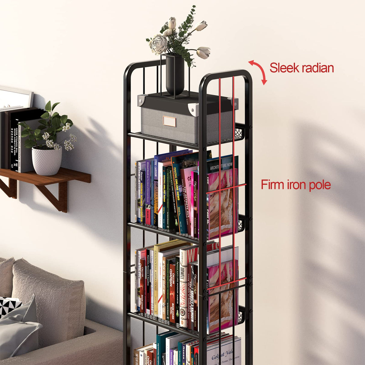Azheruol Bookshelf Storage Shelf Bookcase Freestanding Storage Stand for Living Room, Bedroom, Kitchen Rust Resistance Easy Assembly Free Combination Multi-Functional Organizer (5 Tiers, Black) Azheruol