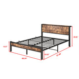 DUMEE Queen Size Bed Frame with Wood Storage Headboard - Metal Platform Design, No Box Spring Needed, Noise-Free, Black & Rustic Brown DUMEE