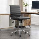 Okeysen Drafting Chair Armless Desk Stool, 400 LBS Ergonomic Leather Tall Office Chair with Adjustable Foot Ring, Modern Standing Desk Chair with Ribbed Mid Back, Swivel Rolling Drafting Stool. Lepdep