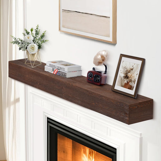 G GOOD GAIN Fireplace Mantel 54 inch - Handcrafted Rustic Solid Wood Mantel l Floating Mantle Shelves Decor for Wall, Bedroom, TV, Books, Livingroom.DarkWalnut