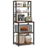 VASAGLE Rustic Brown and Black 6-Tier Kitchen Baker's Rack with Storage and S-Hooks VASAGLE