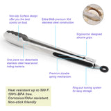 304 Stainless Steel Kitchen Cooking Tongs, 9" and 12" Set of 2 Sturdy Grilling Barbeque Brushed Locking Food Tongs with Ergonomic Grip, Black ALLWIN-HOUSEWARE W