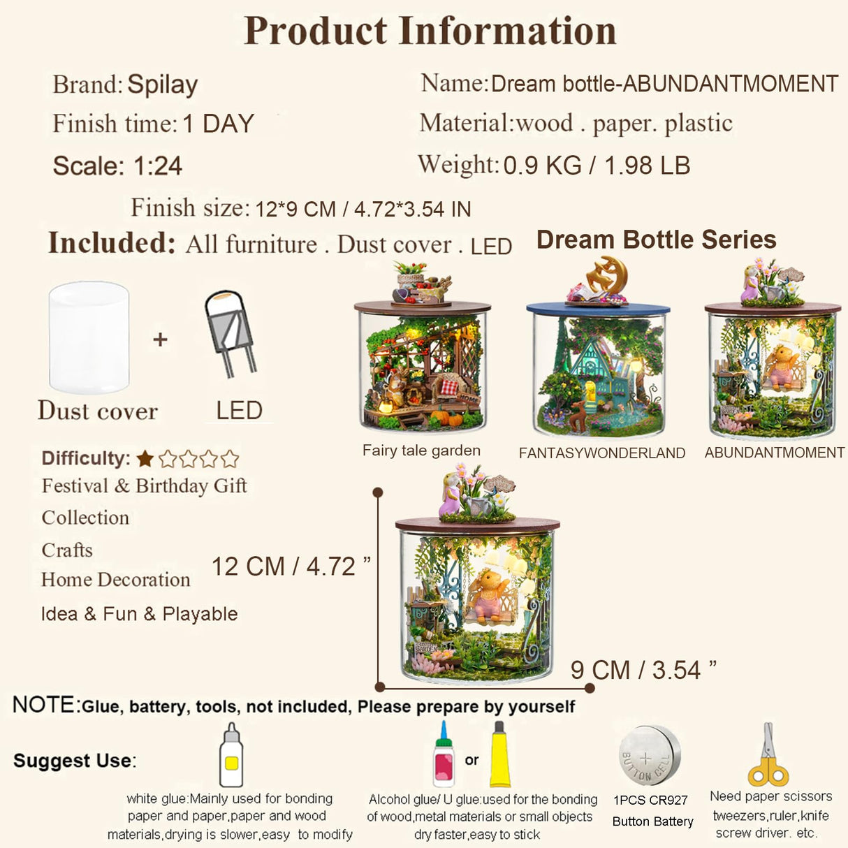 Spilay Dollhouse DIY Miniature Wooden Furniture Kit,Mini Handmade Doll House Model with Dust Cover & LED,1:24 Scale Creative Woodcrafts for Friend Lover Birthday Gift B113 Spilay