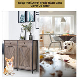 Arlopu Double Tilt Out Trash Cabinet, 20 Gallon Pet Proof Kitchen Pull Out Recycle Cabinet, Freestanding Wooden Laundry Sorter Cabinet, W/Drawer, Barn Door, for Home, Living Room, (Greige) Arlopu