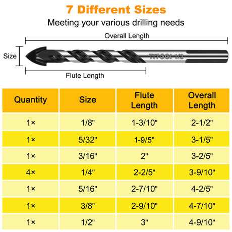 Professional Masonry Drill Bit Set (10PCS) for Glass/Brick/Plastic/Cement/Wood/Tile/Etc, Industrial Strength Carbide Drill Bit Tip, 1/8"-1/2" by TITGGI TITGGI